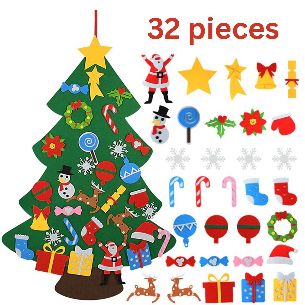 Interactive felt Christmas tree with decorative felt pieces, great seasonal educational toy