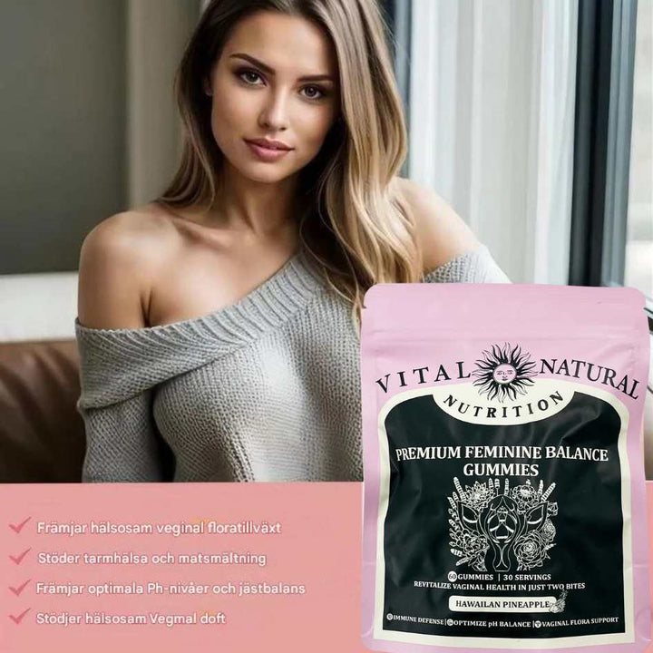 Herbal pH balance gummies, a women's supplement for daily intimate wellness & natural freshness.