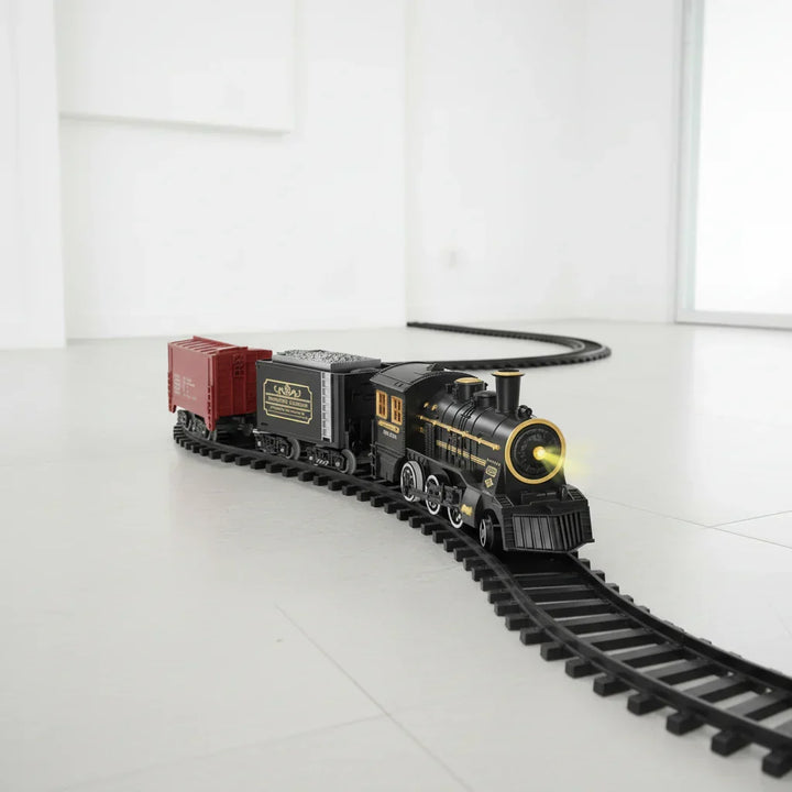 Festive electric Christmas train set with flexible tracks, perfect holiday decor for family fun & kids' toys.