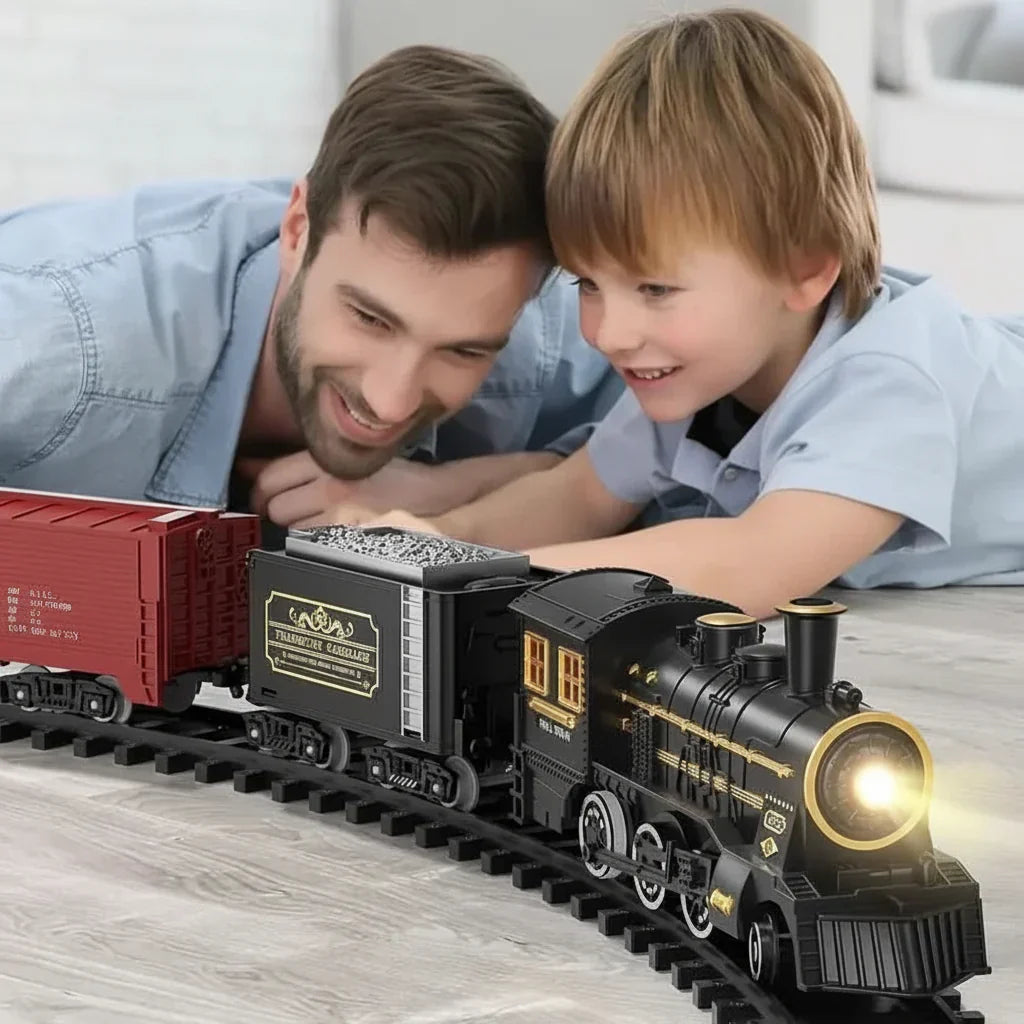 Kids' electric toy train set with flexible tracks, a fun Christmas gift for children's holiday decor & play.