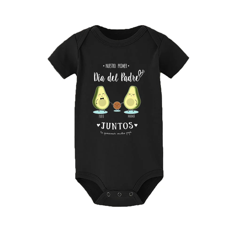 Happy dad holding baby, both wearing 'Team Dad' matching First Father's Day outfits, family matching set