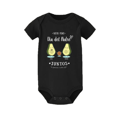 Happy dad holding baby, both wearing 'Team Dad' matching First Father's Day outfits, family matching set