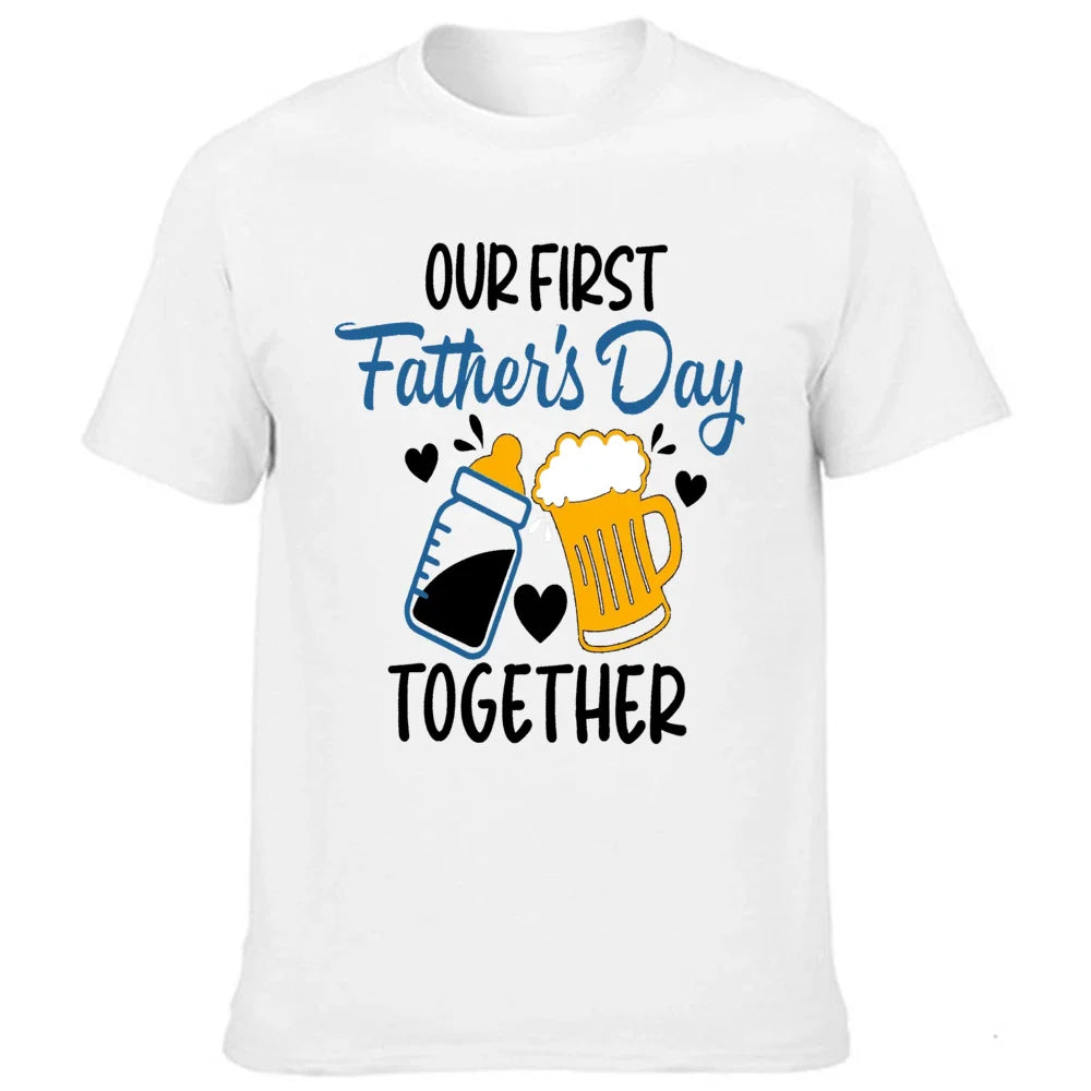 Casual grey matching First Father's Day outfit for dad and baby, comfortable and stylish