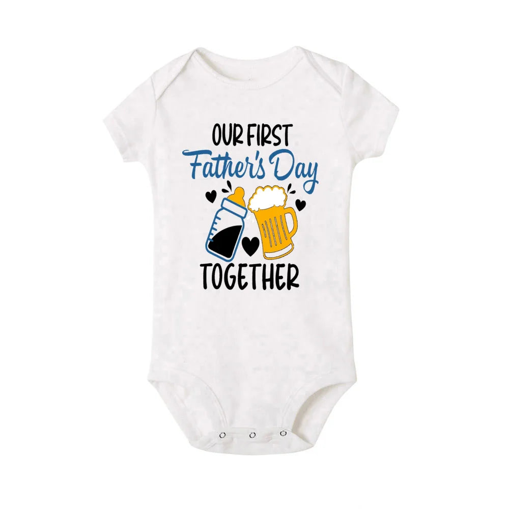 New father's gift: matching First Father's Day t-shirt and baby romper, family matching