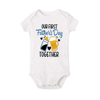 New father's gift: matching First Father's Day t-shirt and baby romper, family matching