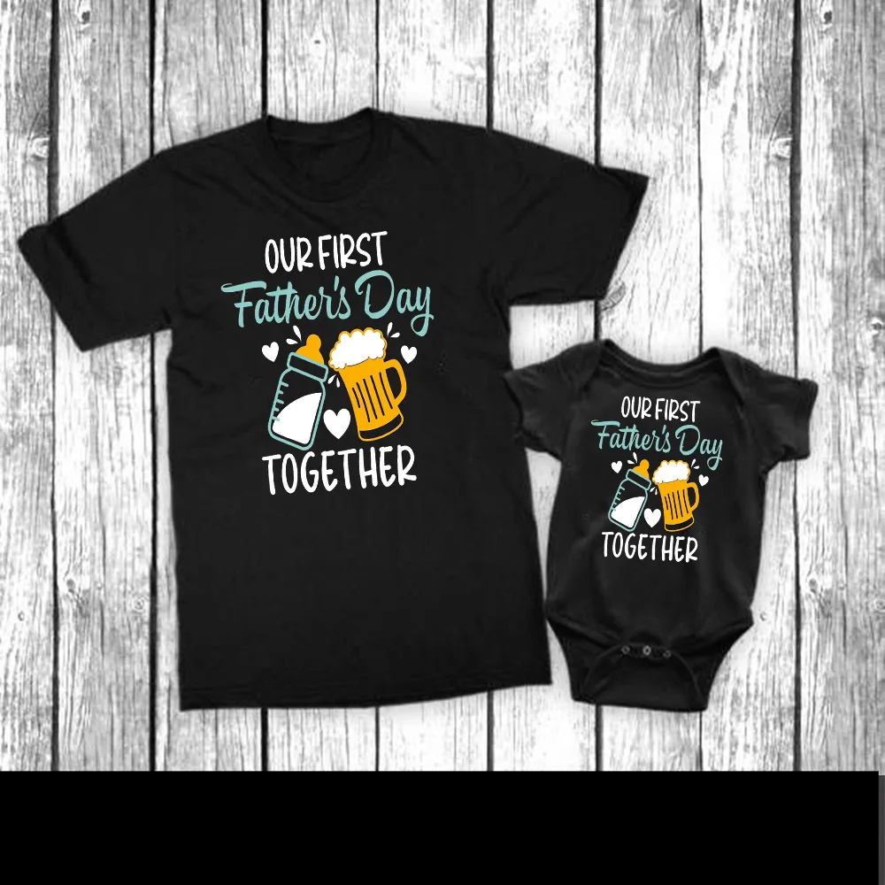 Matching First Father's Day t-shirt for dad, grey casual polyester blend fabric