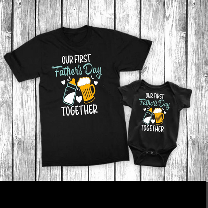Matching First Father's Day t-shirt for dad, grey casual polyester blend fabric