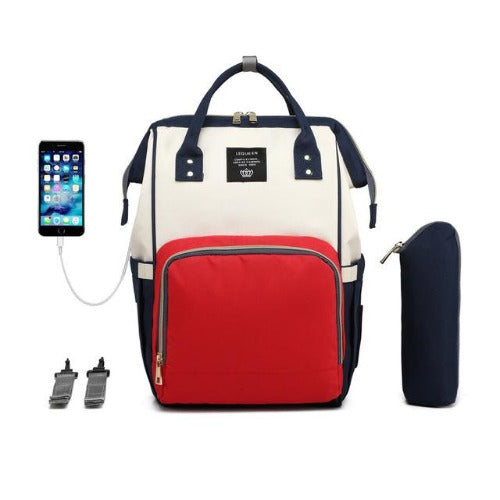 Back view of Fit-All diaper bag, featuring breathable mesh and adjustable straps
