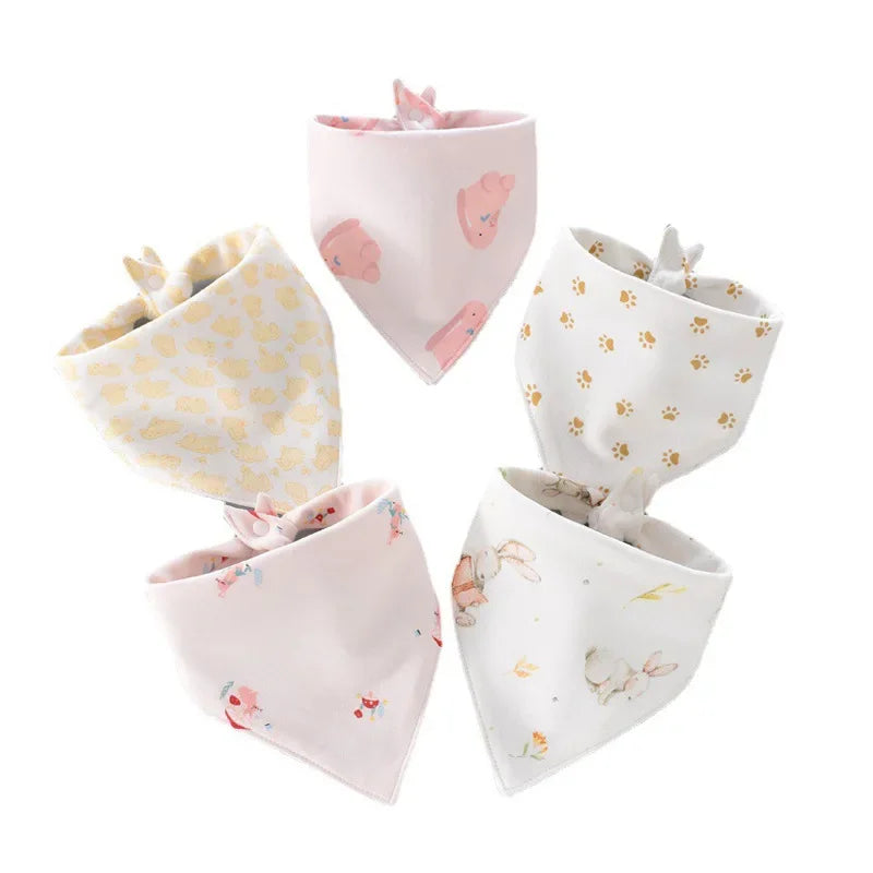 Yellow cartoon cotton baby bib with an adorable animal face, practical and stylish
