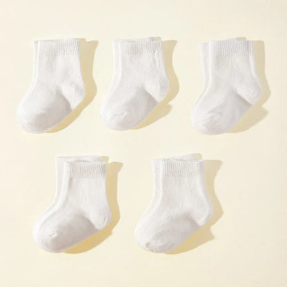 Assorted colors of star-patterned breathable cotton baby socks, a 5-pack for comfortable infant wear.