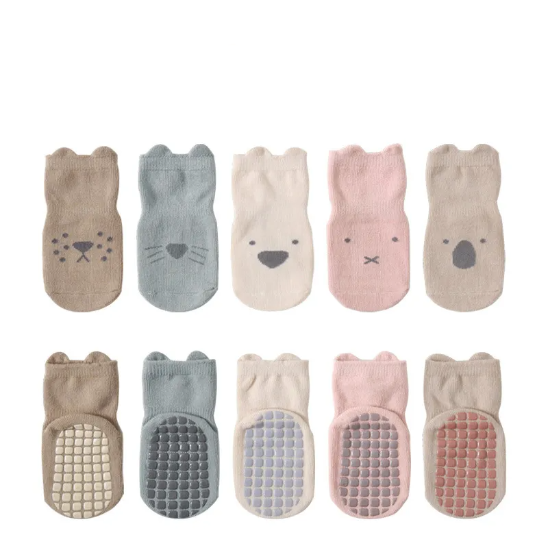 Soft cotton anti-slip baby socks with playful cartoon patterns, ideal for infants