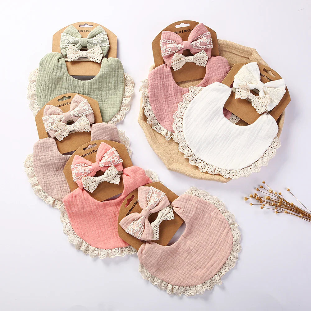 Five soft cotton bamboo baby drool bibs in various colors, perfect for nursing & feeding.