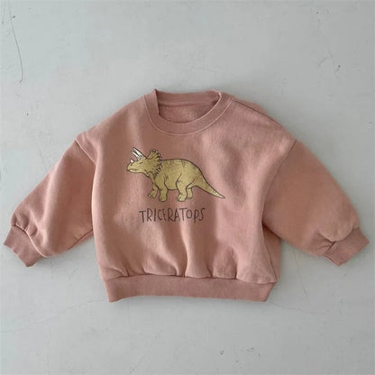 Toddler dinosaur sweater in blue, cozy fleece lining, perfect play clothes for winter wear
