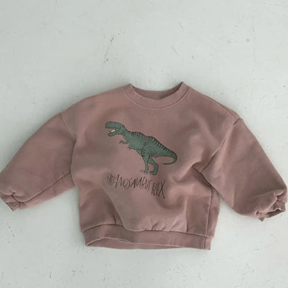 Unisex children's sweatshirt with vibrant dinosaur print, warm fleece lining for cold weather