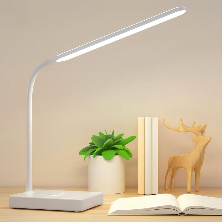 Dimmable, USB rechargeable flexible LED desk lamp, perfect for any home office or study area.