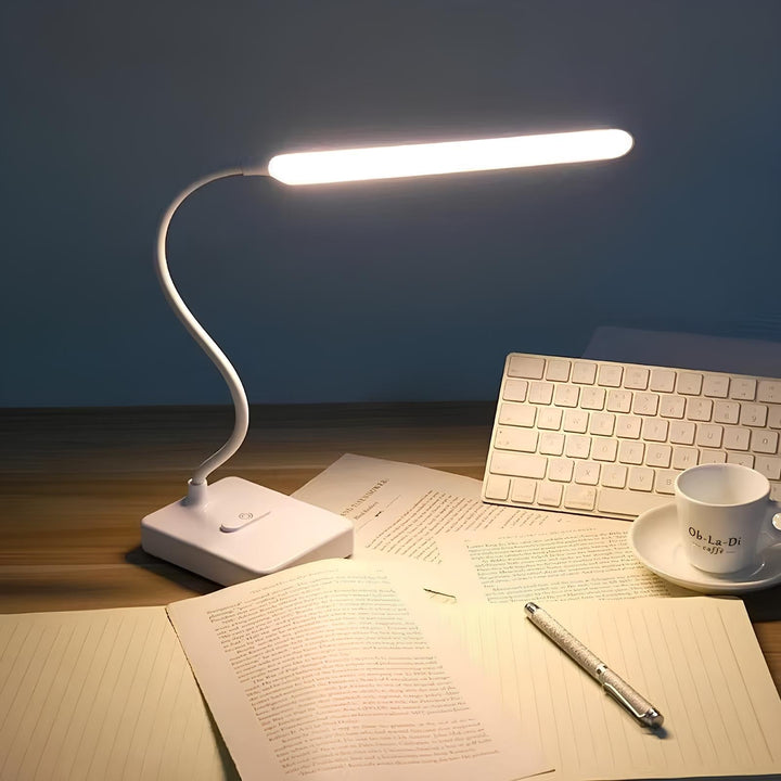 Modern flexible LED desk lamp, ideal for focused reading, bright office lighting, or student tasks.