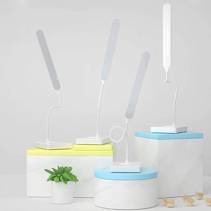 Highly flexible LED desk lamp with adjustable arm, providing optimal lighting for detailed work.