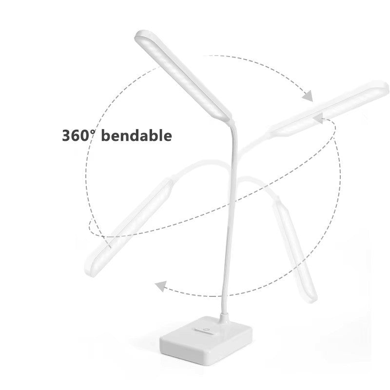 Compact & modern flexible LED desk lamp, great for small desks, dorms, or bedside reading light.