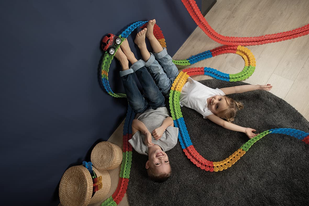 Kids' building toy: flexible race track & orange toy car, an engaging educational toy gift