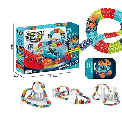 Building toy flexible race track kit with included toy car, sparks imaginative play