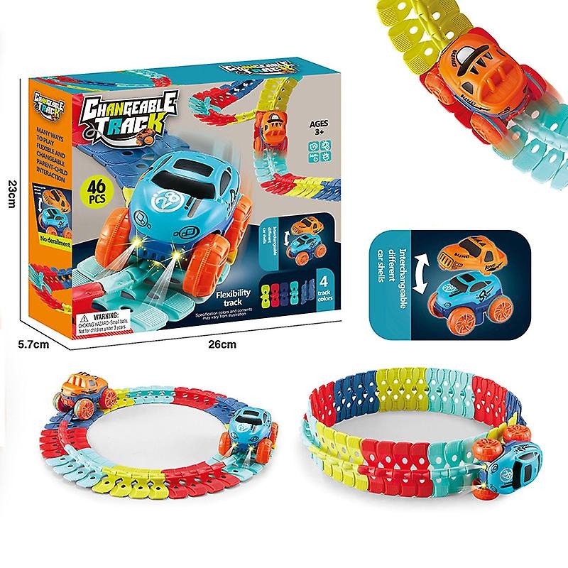 Children's flexible race track set & blue toy car, a great construction toy for young builders