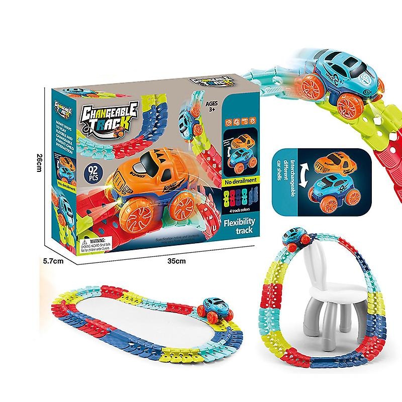 Race track toy with flexible pieces and a toy car, promotes creative play in kids