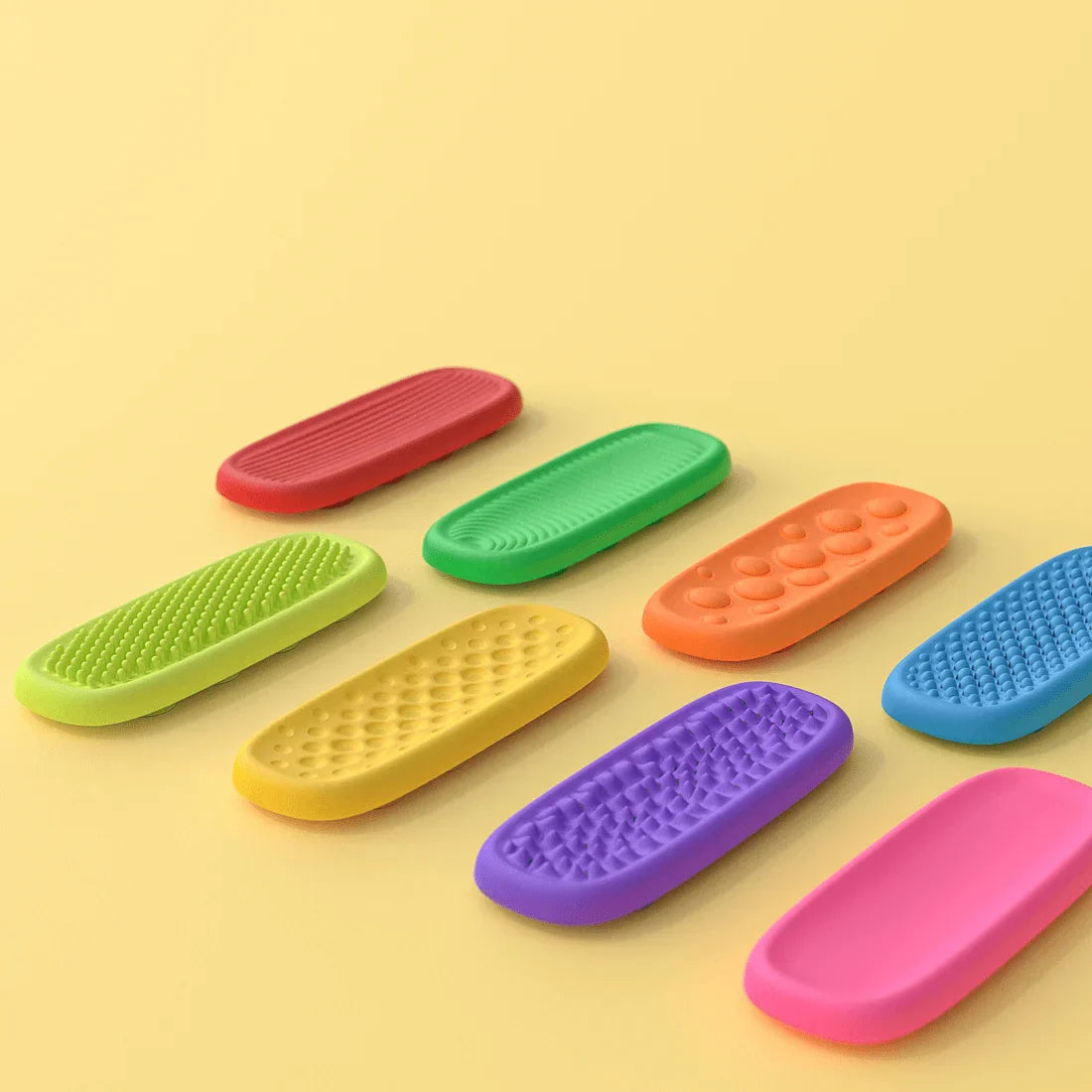 Unisex sensory strips in various colors (blue, green, pink), tactile fidget toys for focus.
