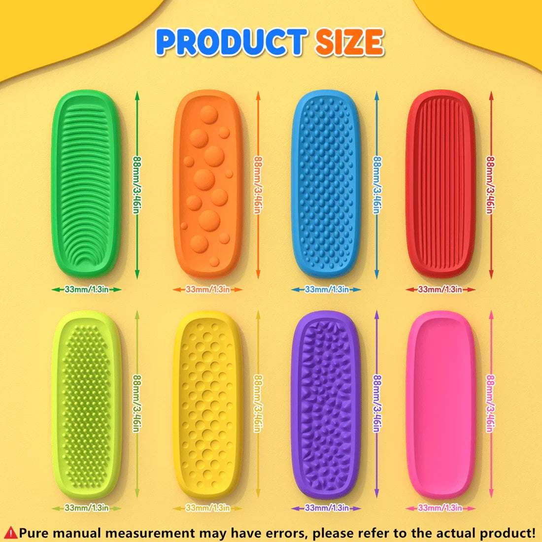 Portable sensory strip, compact and flexible, ideal for anxiety relief and mindfulness, shown on a table.
