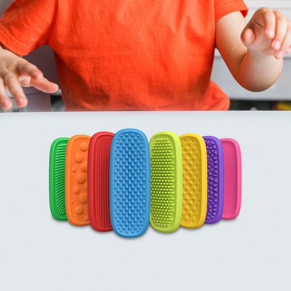 Sensory strip designed for stress relief, made from soft silicone, pictured on a clean background.