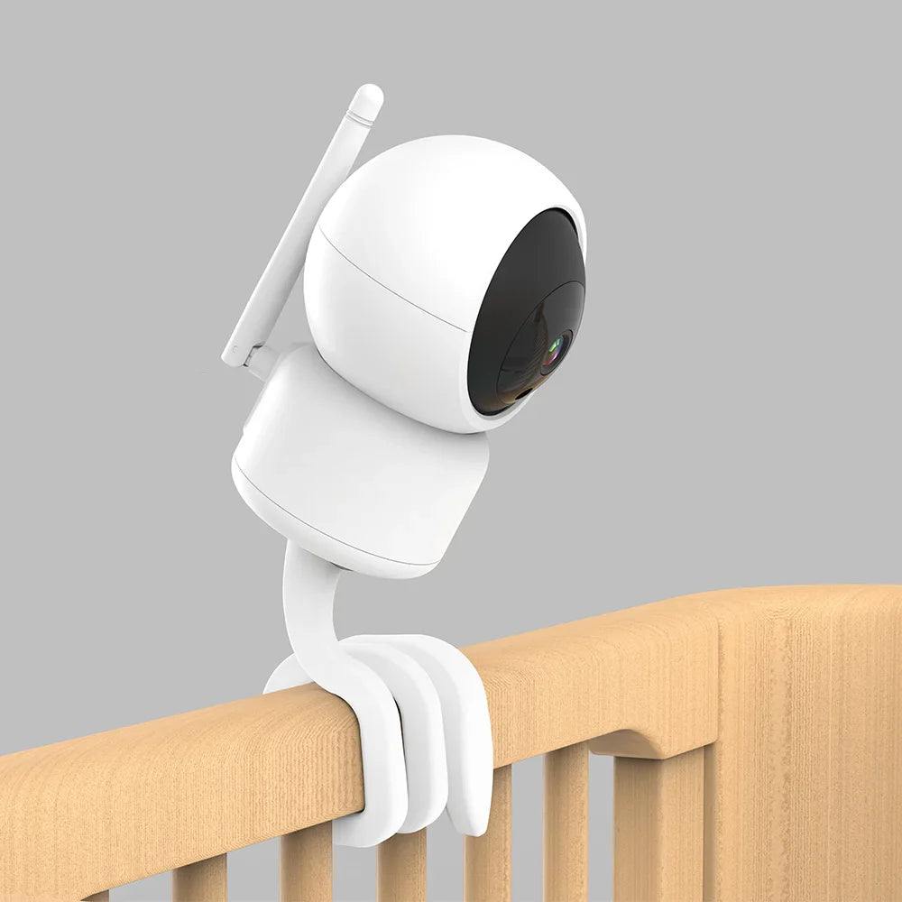 White flexible baby monitor camera holder, ensures a clear, wide-angle view of baby's sleep.