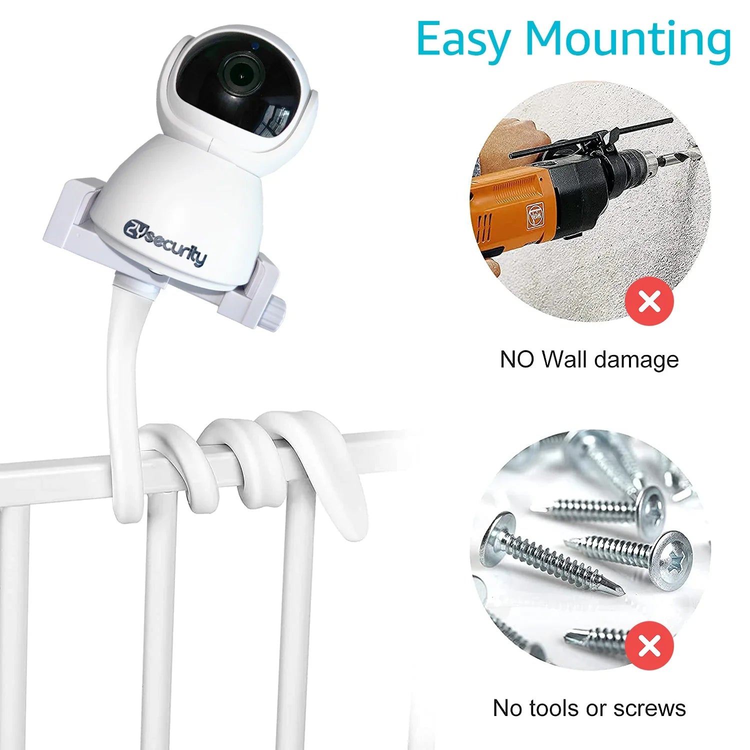Universal baby monitor mount with flexible arm, perfect for cribs and nursery safety.