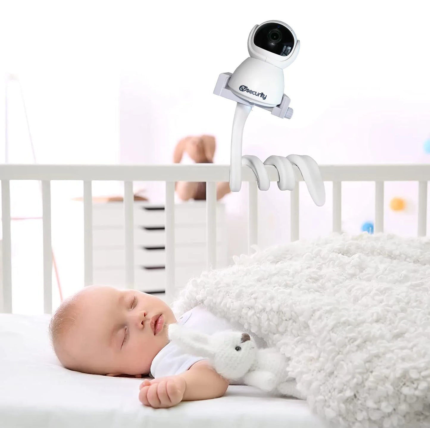 Silicone baby monitor holder, flexible and universal, for safe and convenient baby monitoring.