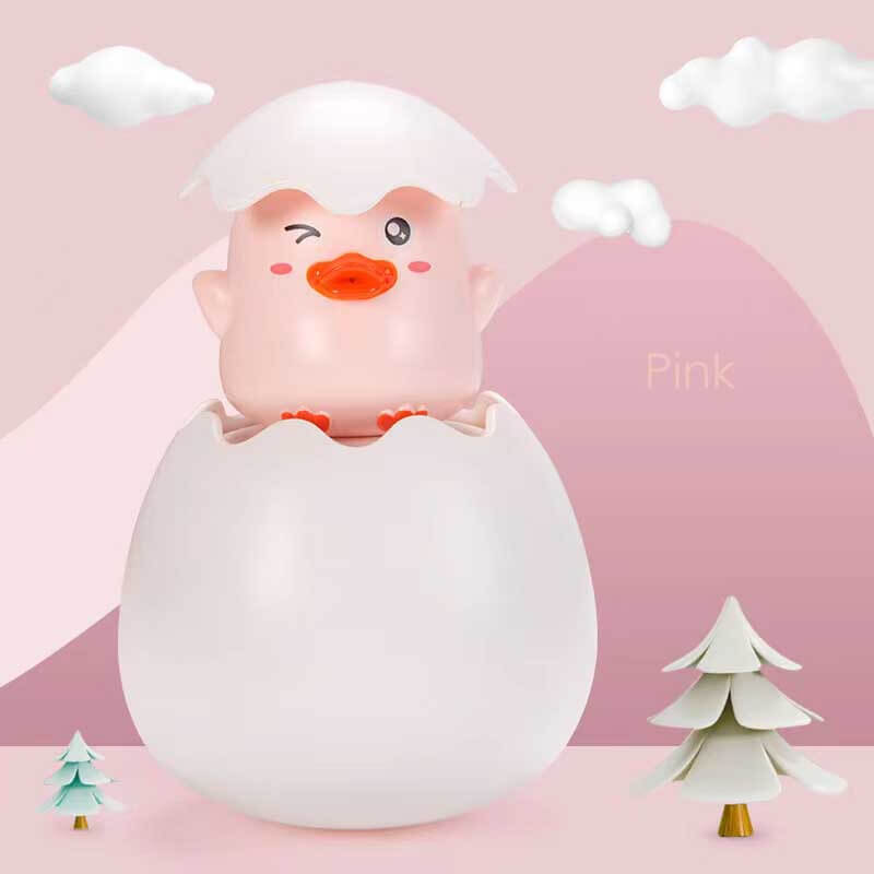 Close-up of a floating spray water egg bath toy, colorful and engaging for babies