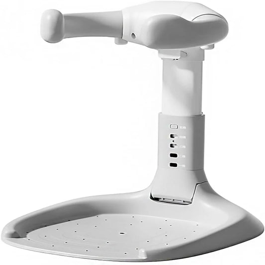 Foldable 2-in-1 adjustable baby bath support stand for newborns and toddlers, white anti-slip design