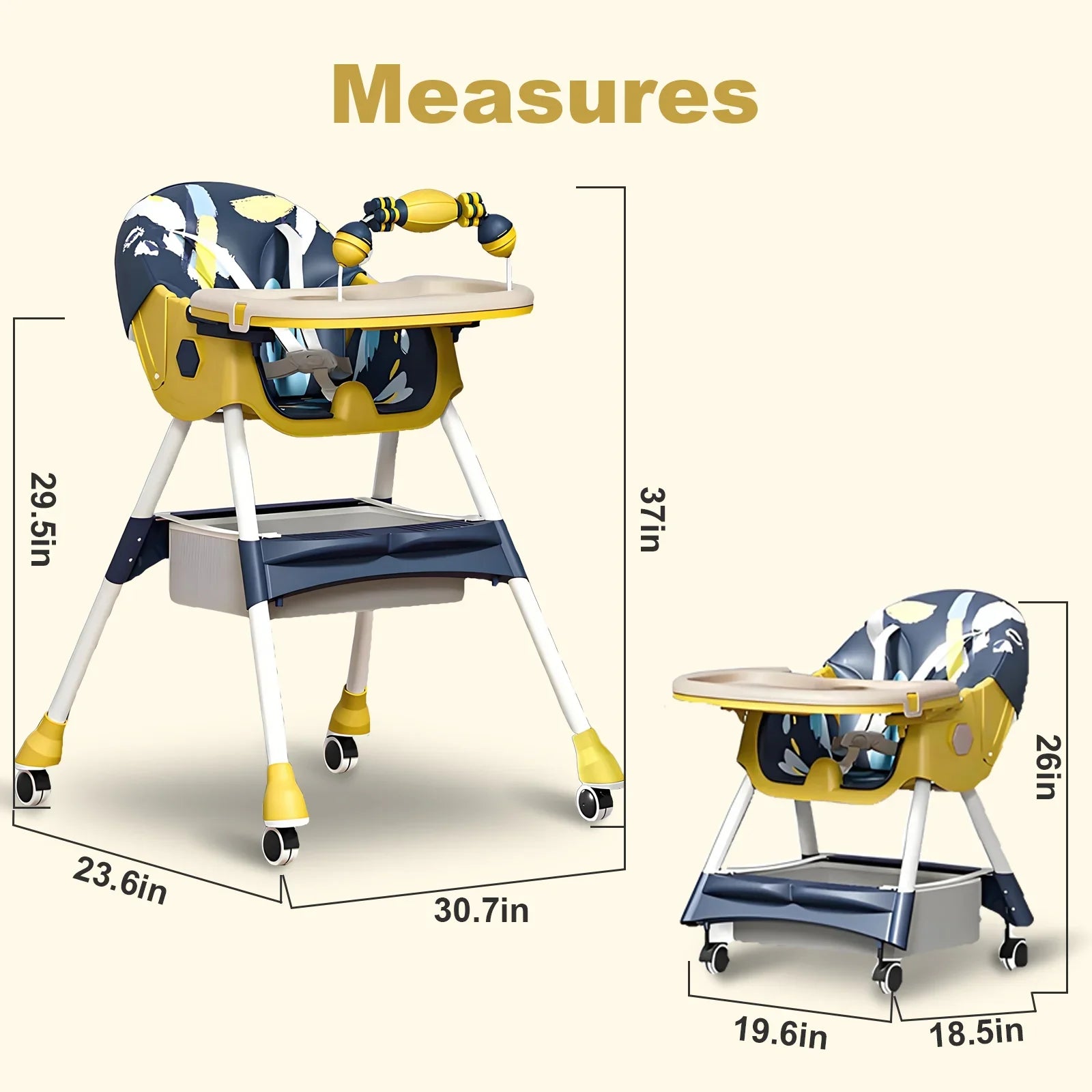 Child safety high chair, 4-in-1 design in a neutral color with convenient folding mechanism