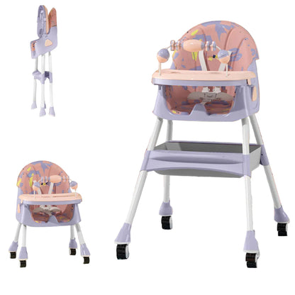 Multifunctional baby high chair, convertible design with double tray and under-seat storage