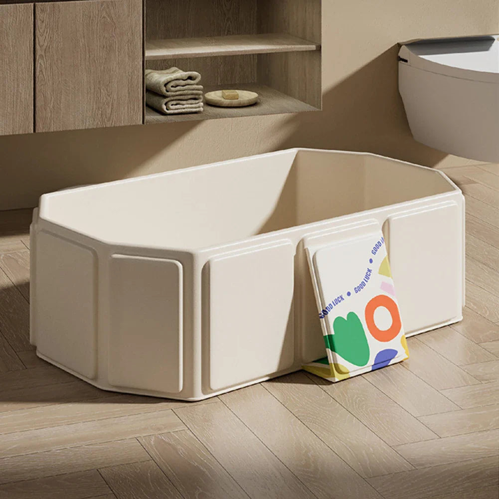 White foldable baby bathtub, showing clear digital temperature display, ideal for newborn bathing.