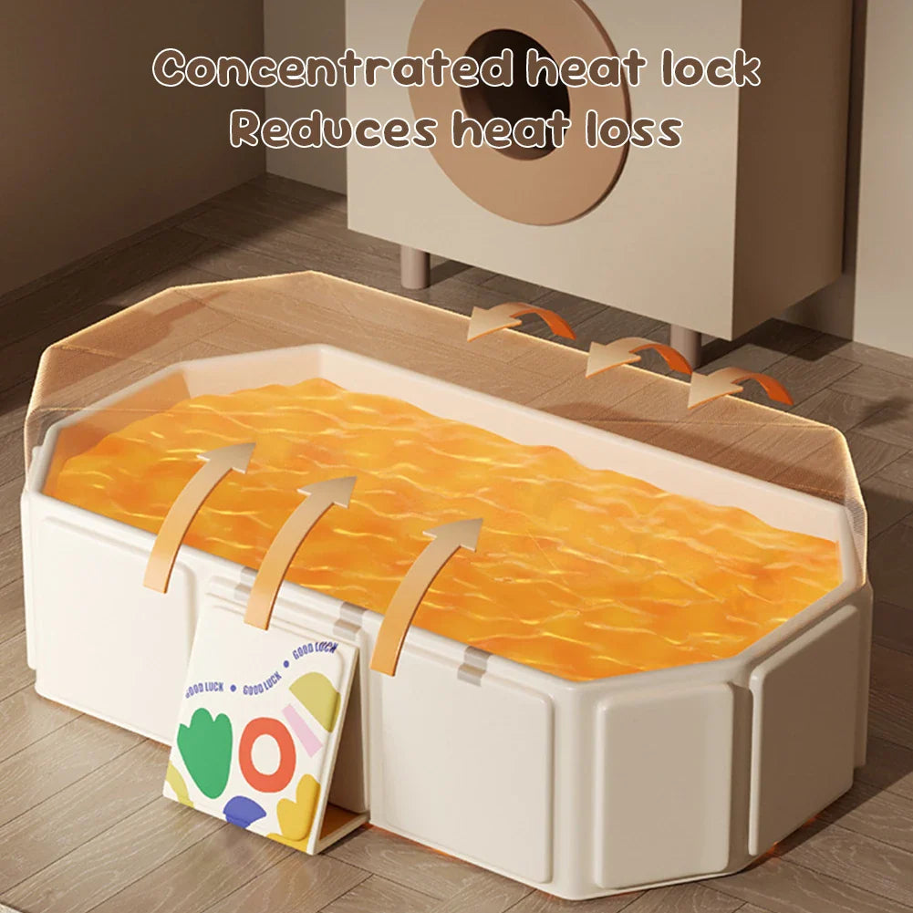 Compact toddler bathtub, easily foldable for storage, with crucial water temperature indicator.