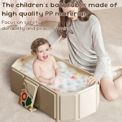 Baby care essential: a foldable bathtub featuring an accurate temperature display for secure bathing.