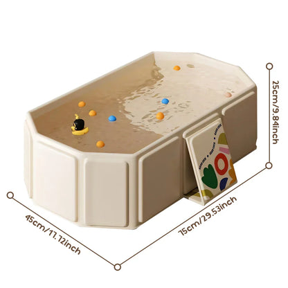 Overhead view of the foldable baby bathtub, highlighting its spacious design and temperature feature.