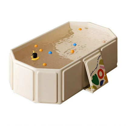 Infant and toddler foldable bathtub in a bathroom setting, ready for a safe and comfortable bath time.