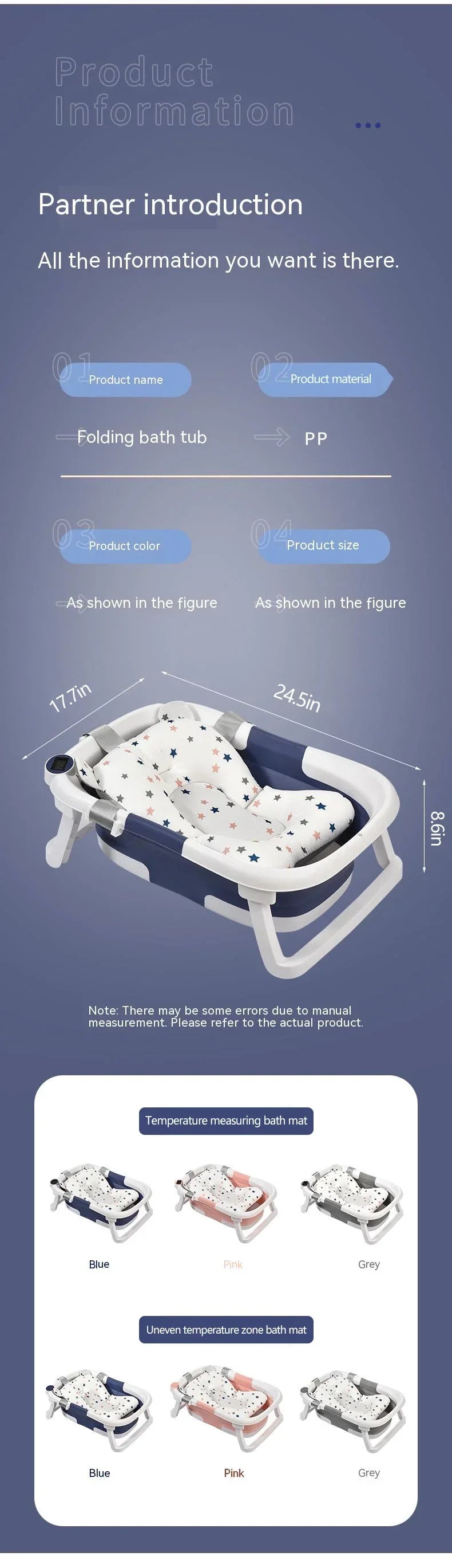 Foldable baby tub, constructed from durable, BPA-free plastic for infant safety and longevity
