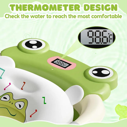 Newborn foldable baby bath tub featuring a smart temperature gauge and ergonomic cushion