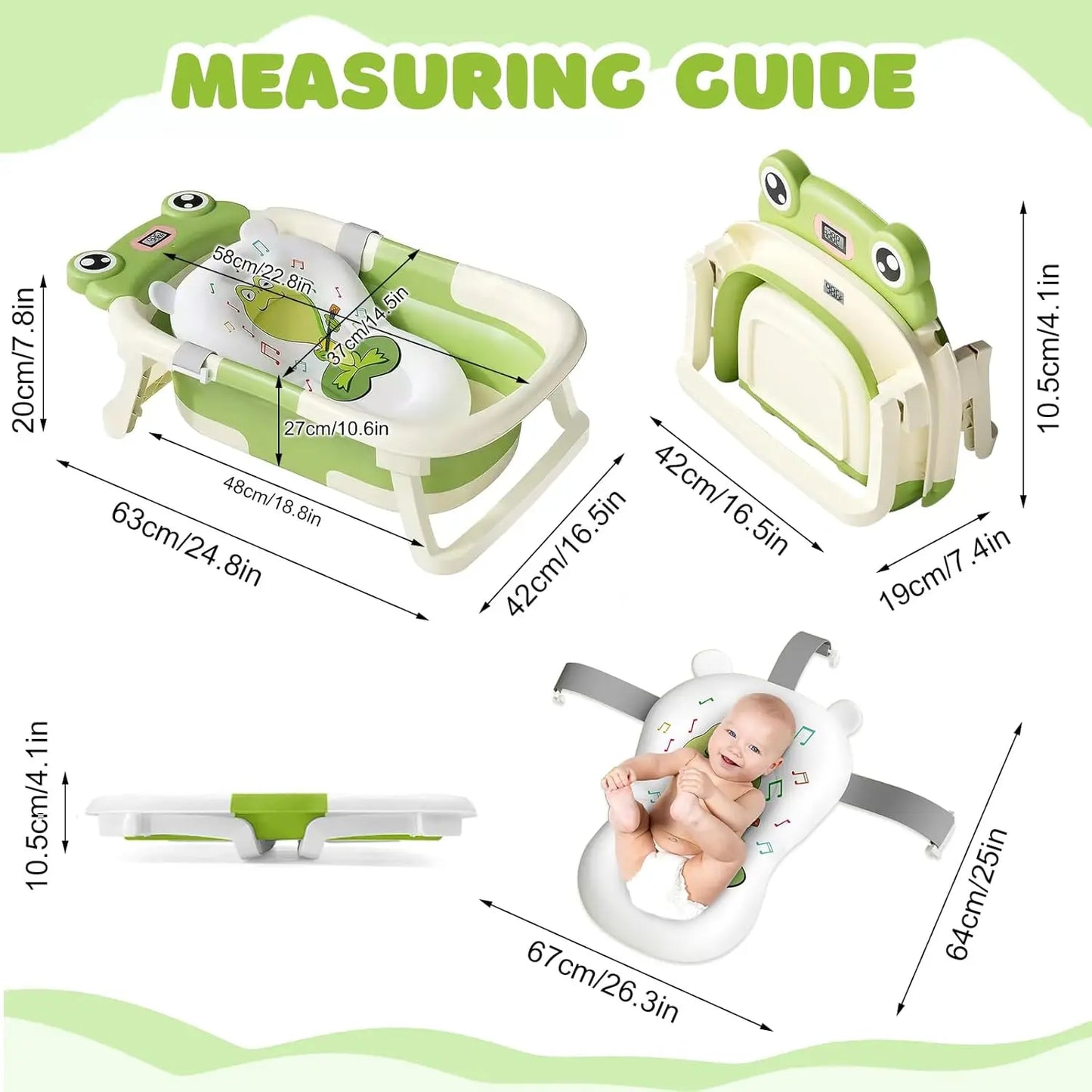 Collapsible baby bathtub with a precise thermometer ensures optimal water temperature