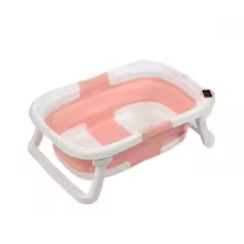 Space-saving foldable baby bathtub for convenient bathing of infants and toddlers.