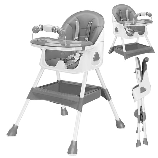 Foldable baby high chair with toy rack, easy-clean design for safe infant feeding
