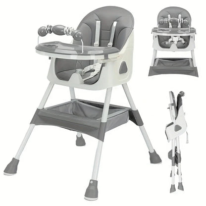 Toddler high chair with toy rack, foldable and easy to clean, essential baby gear