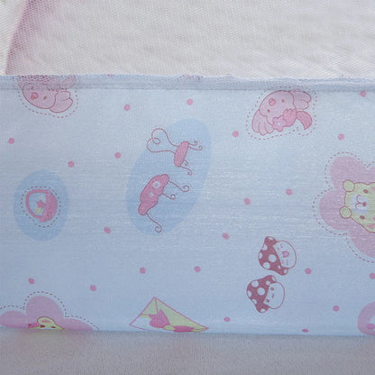 Baby mosquito net unfolded, showing full coverage for infant in a crib, safe sleep solution