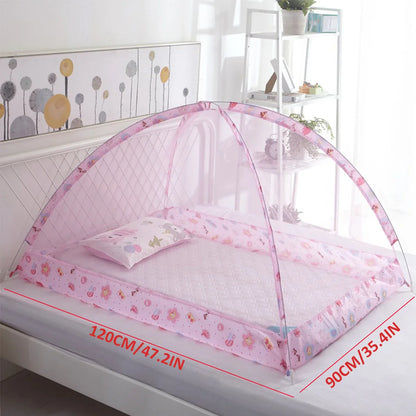 Foldable baby mosquito net, side view, compact for travel bed, insect protection for babies
