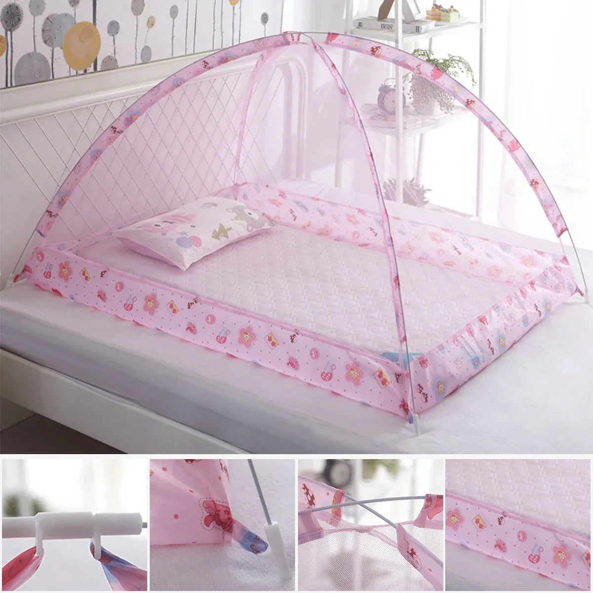 Infant mosquito net folded, travel-friendly, newborn safety, breathable mesh, easy storage